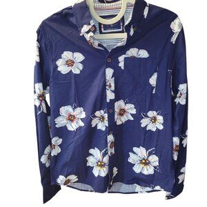 Eighth Avenue Long Sleeve Button Up Floral Shirt Blue Mens Size Small